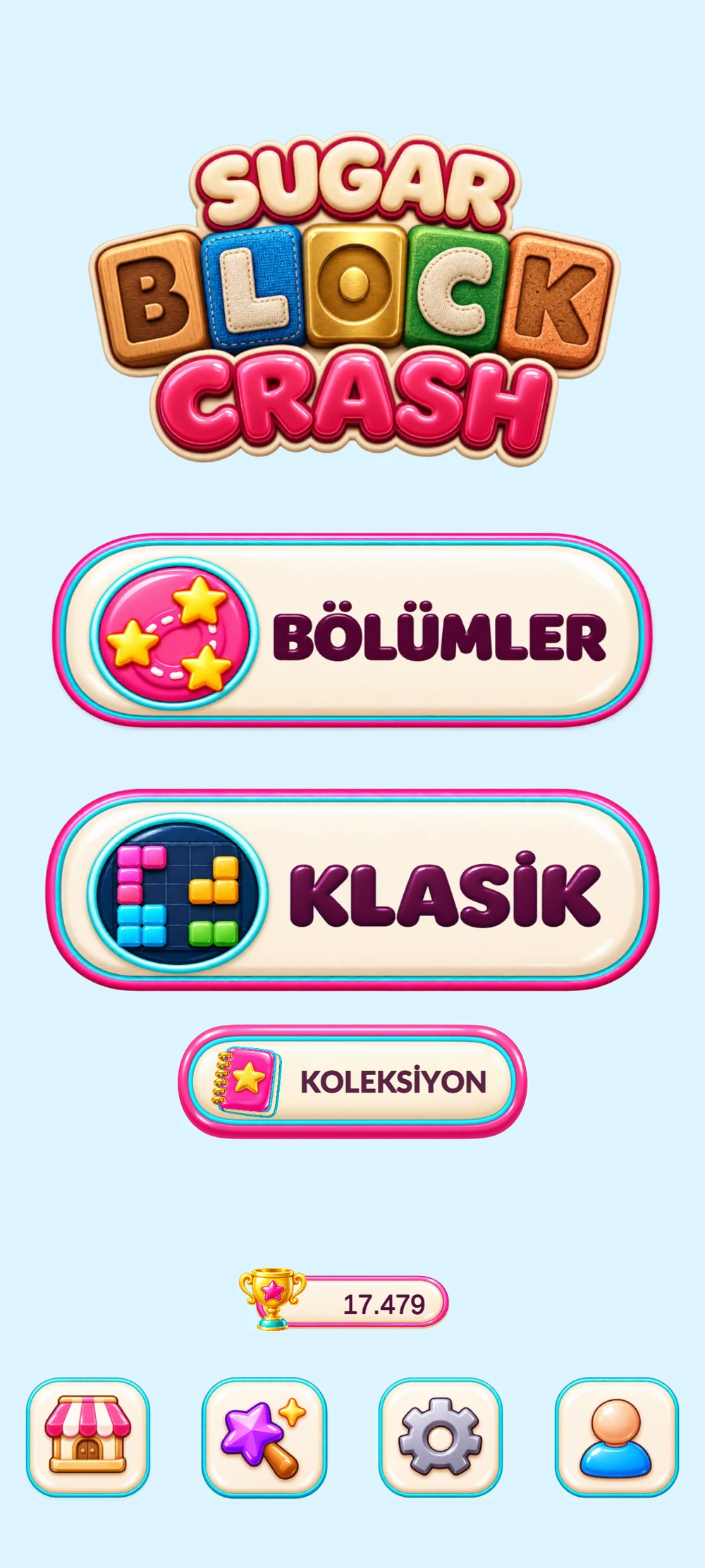 Sugar Block Crash ana menüsü